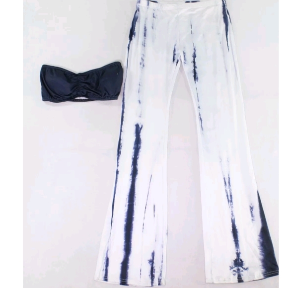 BLUE TIE DYE BANDEAU AND PANT SET L - Picture 7 of 8